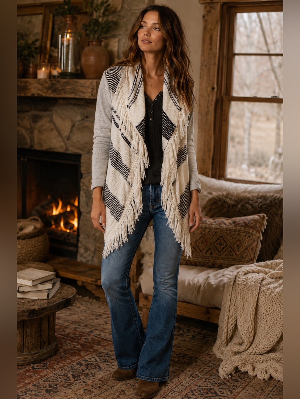 Anthropologie Dolan Size Small open front cardigan with boho fringe trim